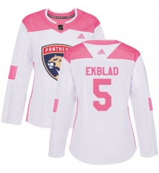 Womens Florida Panthers #5 Aaron Ekblad Authentic White Pink Fashion NHL Jersey