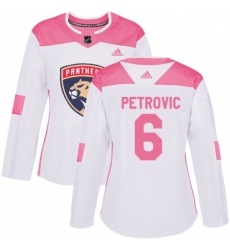 Womens Florida Panthers #6 Alex Petrovic Authentic White Pink Fashion NHL Jersey