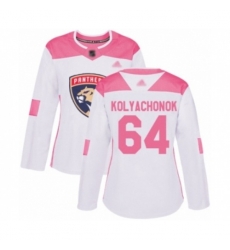 Womens Florida Panthers #64 Vladislav Kolyachonok Authentic White Pink Fashion Hockey Jersey