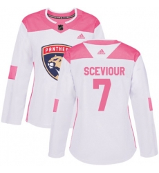 Womens Florida Panthers #7 Colton Sceviour Authentic White Pink Fashion NHL Jersey