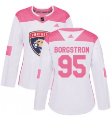 Womens Florida Panthers #95 Henrik Borgstrom Authentic White Pink Fashion NHL Jersey
