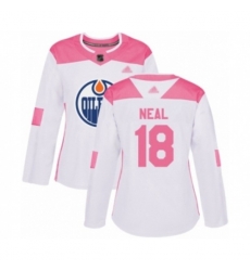 Women Edmonton Oilers #18 James Neal Authentic White Pink Fashion Hockey Jersey