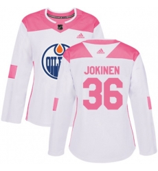 Women Edmonton Oilers #36 Jussi Jokinen Authentic White Pink Fashion NHL Jersey
