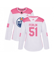 Women Edmonton Oilers #51 Brian Ferlin Authentic White Pink Fashion NHL Jersey