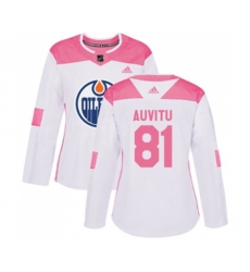 Women Edmonton Oilers #81 Yohann Auvitu Authentic White Pink Fashion NHL Jersey