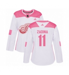 Womens Detroit Red Wings #11 Filip Zadina Authentic White Pink Fashion NHL Jersey