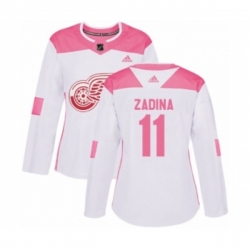 Womens Detroit Red Wings #11 Filip Zadina Authentic White Pink Fashion NHL Jersey