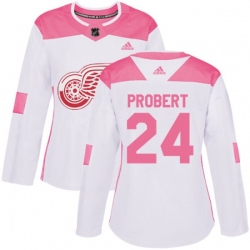 Womens Detroit Red Wings #24 Bob Probert Authentic White Pink Fashion NHL Jersey