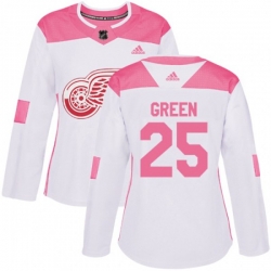 Womens Detroit Red Wings #25 Mike Green Authentic White Pink Fashion NHL Jersey