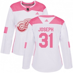 Womens Detroit Red Wings #31 Curtis Joseph Authentic White Pink Fashion NHL Jersey