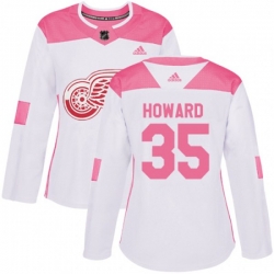 Womens Detroit Red Wings #35 Jimmy Howard Authentic White Pink Fashion NHL Jersey