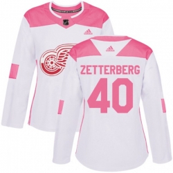 Womens Detroit Red Wings #40 Henrik Zetterberg Authentic White Pink Fashion NHL Jersey