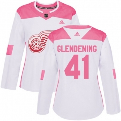 Womens Detroit Red Wings #41 Luke Glendening Authentic White Pink Fashion NHL Jersey