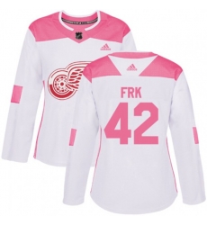 Womens Detroit Red Wings #42 Martin Frk Authentic White Pink Fashion NHL Jersey