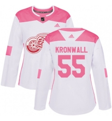Womens Detroit Red Wings #55 Niklas Kronwall Authentic White Pink Fashion NHL Jersey