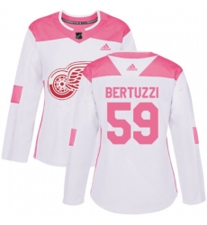 Womens Detroit Red Wings #59 Tyler Bertuzzi Authentic White Pink Fashion NHL Jersey