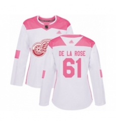 Womens Detroit Red Wings #61 Jacob de la Rose Authentic White Pink Fashion Hockey Jersey