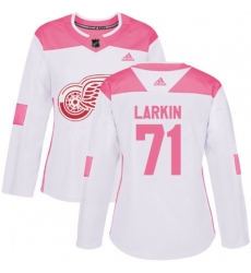 Womens Detroit Red Wings #71 Dylan Larkin Authentic White Pink Fashion NHL Jersey