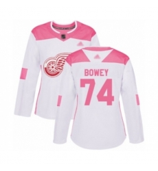 Womens Detroit Red Wings #74 Madison Bowey Authentic White Pink Fashion Hockey Jersey