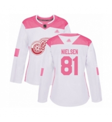 Womens Detroit Red Wings #81 Frans Nielsen Authentic White Pink Fashion Hockey Jersey