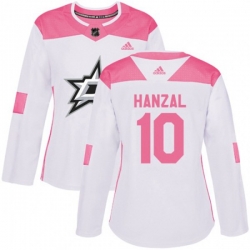 Womens Dallas Stars #10 Martin Hanzal Authentic White Pink Fashion NHL Jersey