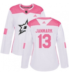Womens Dallas Stars #13 Mattias Janmark Authentic White Pink Fashion NHL Jersey