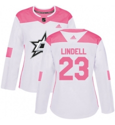 Womens Dallas Stars #23 Esa Lindell Authentic White Pink Fashion NHL Jersey