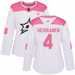 Womens Dallas Stars #4 Miro Heiskanen Authentic White Pink Fashion NHL Jersey