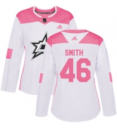 Womens Dallas Stars #46 Gemel Smith Authentic White Pink Fashion NHL Jersey