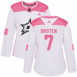 Womens Dallas Stars #7 Neal Broten Authentic White Pink Fashion NHL Jersey