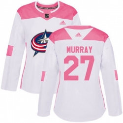 Womens Columbus Blue Jackets #27 Ryan Murray Authentic White Pink Fashion NHL Jersey