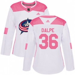 Womens Columbus Blue Jackets #36 Zac Dalpe Authentic White Pink Fashion NHL Jersey