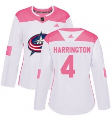 Womens Columbus Blue Jackets #4 Scott Harrington Authentic White Pink Fashion NHL Jersey