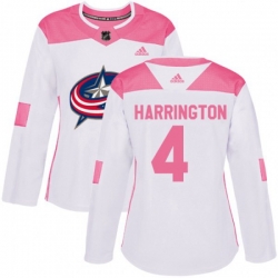 Womens Columbus Blue Jackets #4 Scott Harrington Authentic White Pink Fashion NHL Jersey