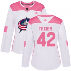 Womens Columbus Blue Jackets #42 Alexandre Texier Authentic White Pink Fashion NHL Jersey