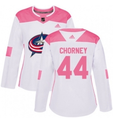 Womens Columbus Blue Jackets #44 Taylor Chorney Authentic White Pink Fashion NHL Jersey