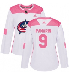 Womens Columbus Blue Jackets #9 Artemi Panarin Authentic White Pink Fashion NHL Jersey