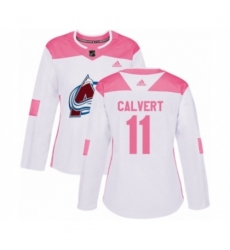 Womens Colorado Avalanche #11 Matt Calvert Authentic White Pink Fashion NHL Jersey