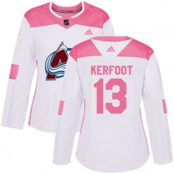 Womens Colorado Avalanche #13 Alexander Kerfoot Authentic White Pink Fashion NHL Jersey