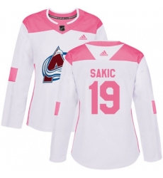 Womens Colorado Avalanche #19 Joe Sakic Authentic White Pink Fashion NHL Jersey