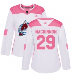 Womens Colorado Avalanche #29 Nathan MacKinnon Authentic White Pink Fashion NHL J