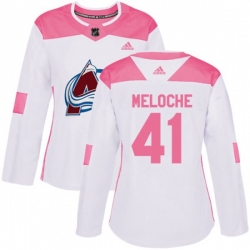 Womens Colorado Avalanche #41 Nicolas Meloche Authentic White Pink Fashion NHL Jersey
