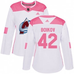 Womens Colorado Avalanche #42 Sergei Boikov Authentic White Pink Fashion NHL Jersey