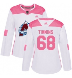 Womens Colorado Avalanche #68 Conor Timmins Authentic White Pink Fashion NHL Jersey