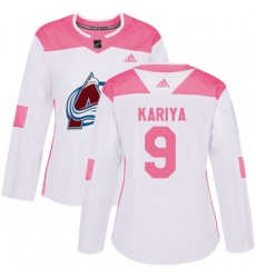 Womens Colorado Avalanche #9 Paul Kariya Authentic White Pink Fashion NHL Jersey