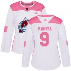 Womens Colorado Avalanche #9 Paul Kariya Authentic White Pink Fashion NHL Jersey