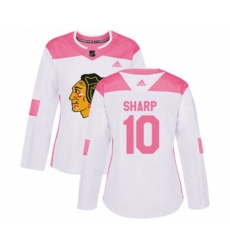Womens Chicago Blackhawks #10 Patrick Sharp Authentic White Pink Fashion NHL Jersey