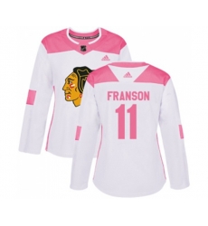 Womens Chicago Blackhawks #11 Cody Franson Authentic White Pink Fashion NHL Jersey