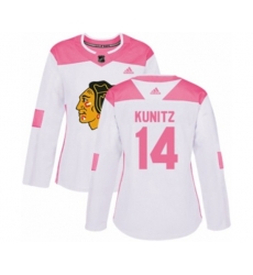 Womens Chicago Blackhawks #14 Chris Kunitz Authentic White Pink Fashion NHL Jersey