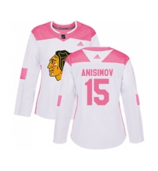 Womens Chicago Blackhawks #15 Artem Anisimov Authentic White Pink Fashion NHL Jersey
